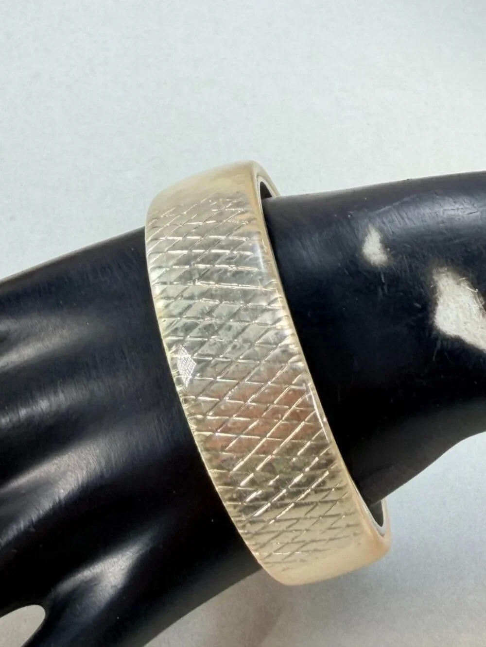Vintage Lucite & Silver Tone Wide Bangle Bracelet Diamond Lattice Design